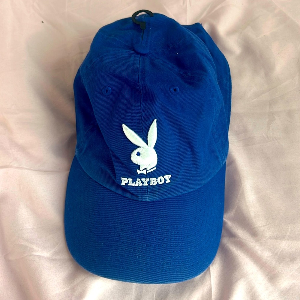 Brand new never worn royal blue Playboy white bunny, baseball hat, Dad cap